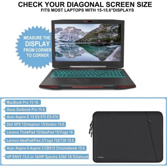 Laptop Case 15.6 inch, Shockproof Protective Computer Sleeve Cover - Picture 12 of 16